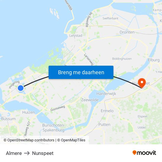 Almere to Nunspeet map