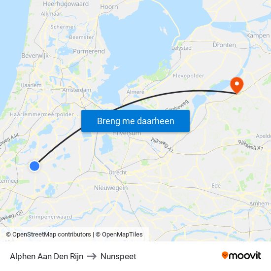 Alphen Aan Den Rijn to Nunspeet map