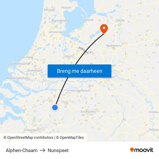 Alphen-Chaam to Nunspeet map