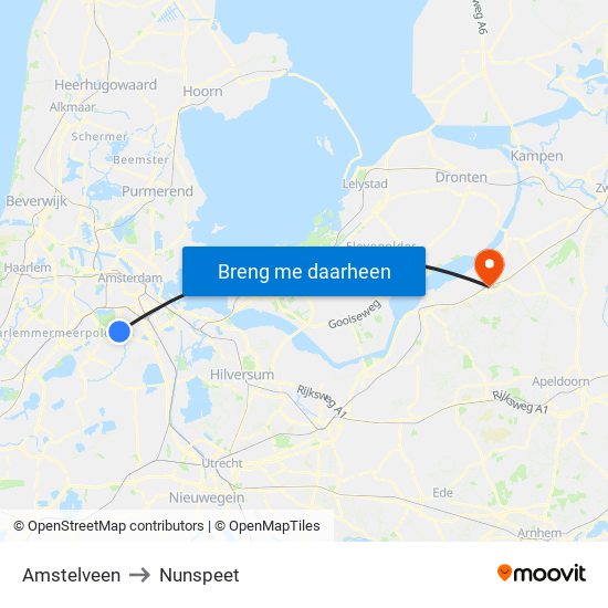 Amstelveen to Nunspeet map