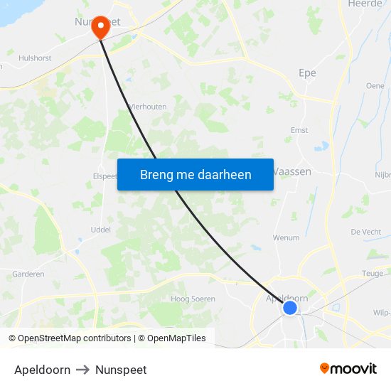 Apeldoorn to Nunspeet map