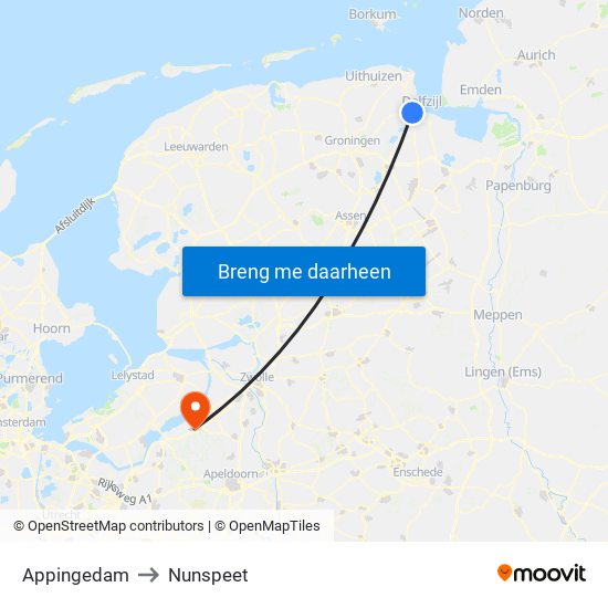 Appingedam to Nunspeet map