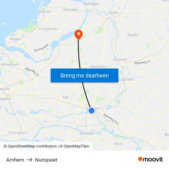 Arnhem to Nunspeet map