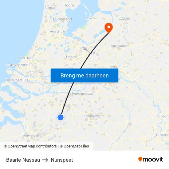 Baarle-Nassau to Nunspeet map
