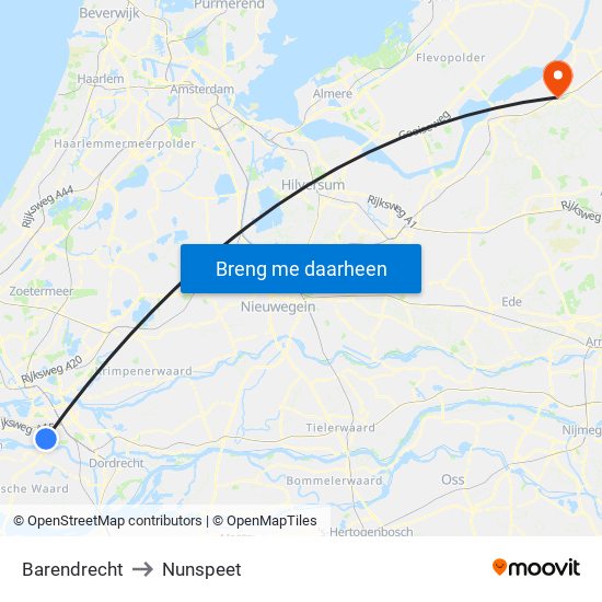 Barendrecht to Nunspeet map