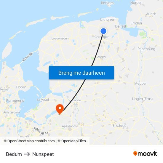 Bedum to Nunspeet map