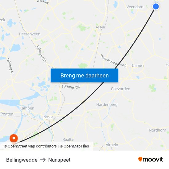 Bellingwedde to Nunspeet map