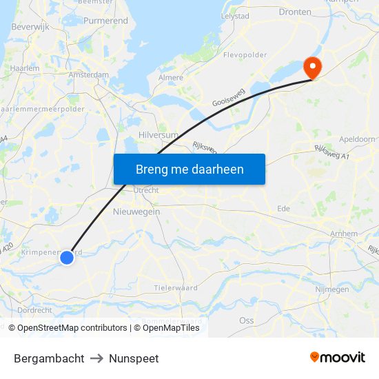 Bergambacht to Nunspeet map