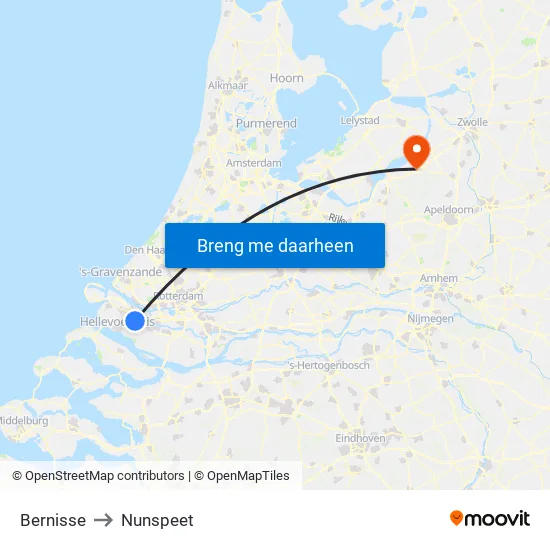 Bernisse to Nunspeet map