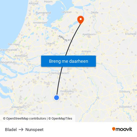 Bladel to Nunspeet map