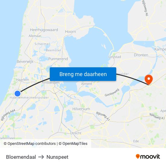 Bloemendaal to Nunspeet map