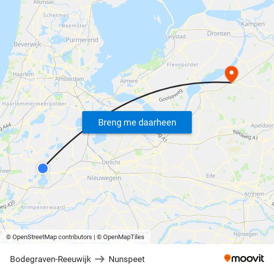 Bodegraven-Reeuwijk to Nunspeet map