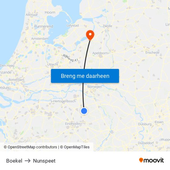Boekel to Nunspeet map
