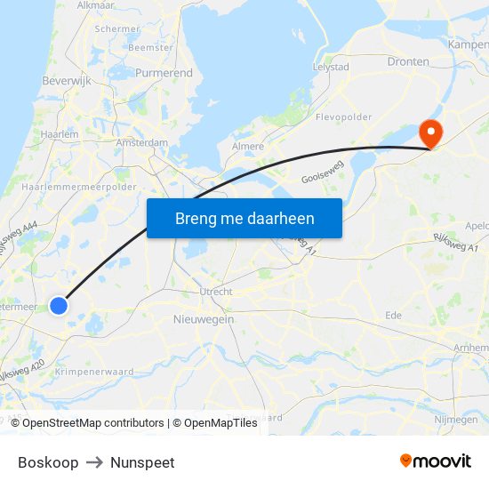 Boskoop to Nunspeet map