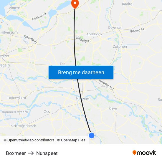 Boxmeer to Nunspeet map