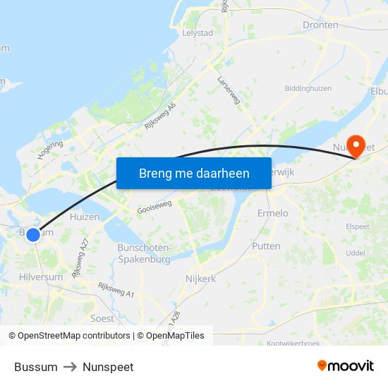 Bussum to Nunspeet map