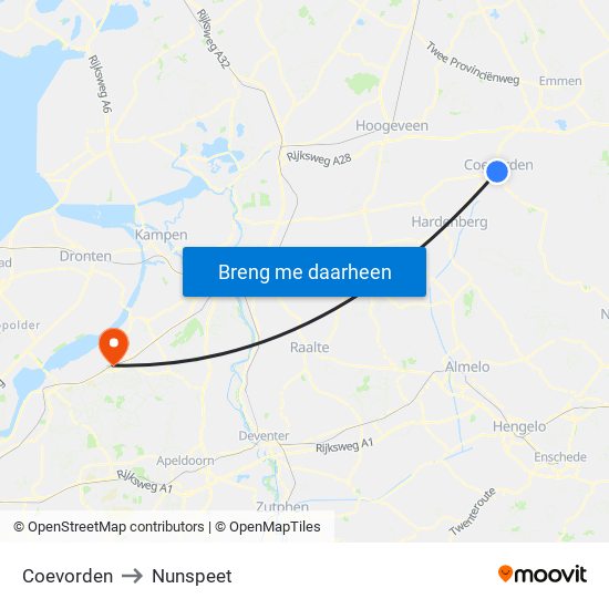 Coevorden to Nunspeet map