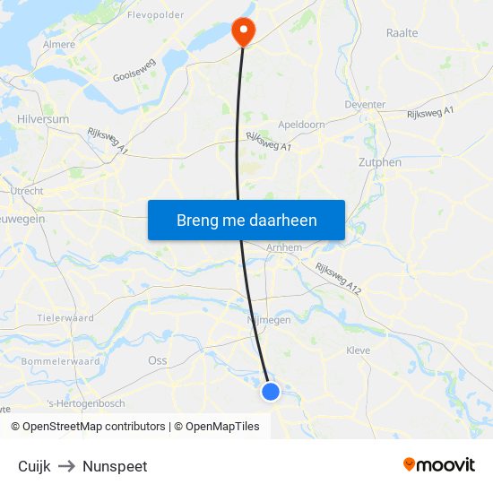 Cuijk to Nunspeet map