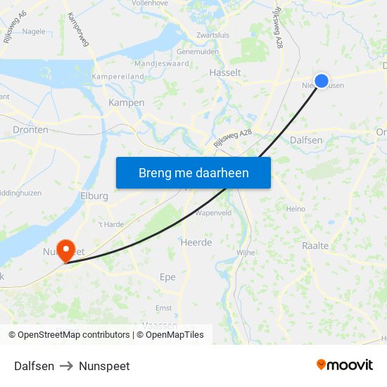 Dalfsen to Nunspeet map