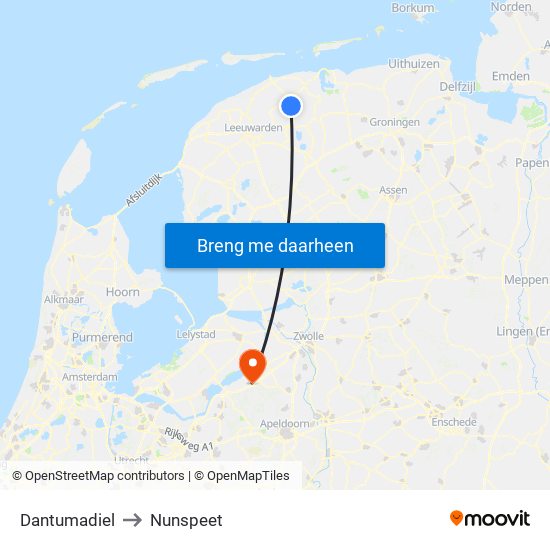 Dantumadiel to Nunspeet map