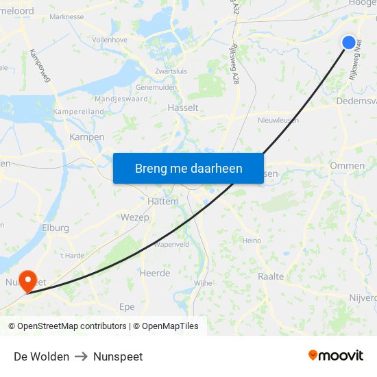 De Wolden to Nunspeet map