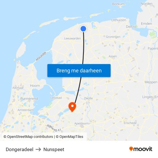 Dongeradeel to Nunspeet map