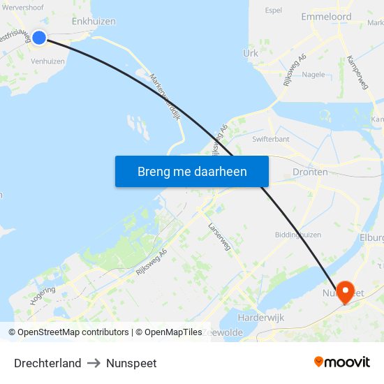 Drechterland to Nunspeet map