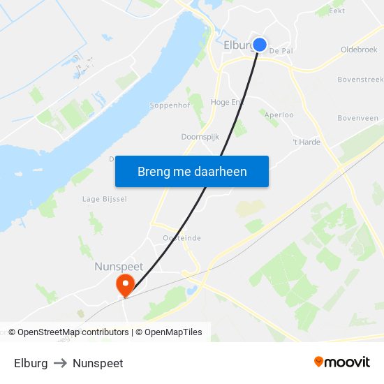 Elburg to Nunspeet map