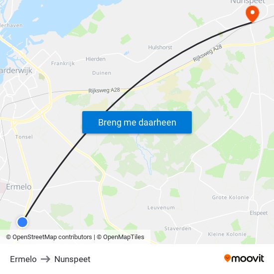 Ermelo to Nunspeet map