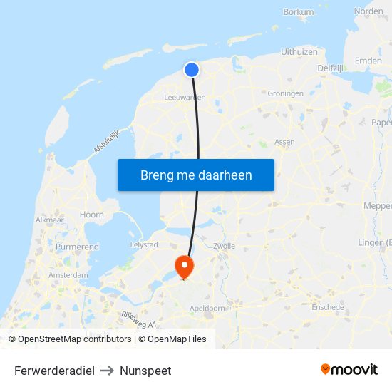 Ferwerderadiel to Nunspeet map
