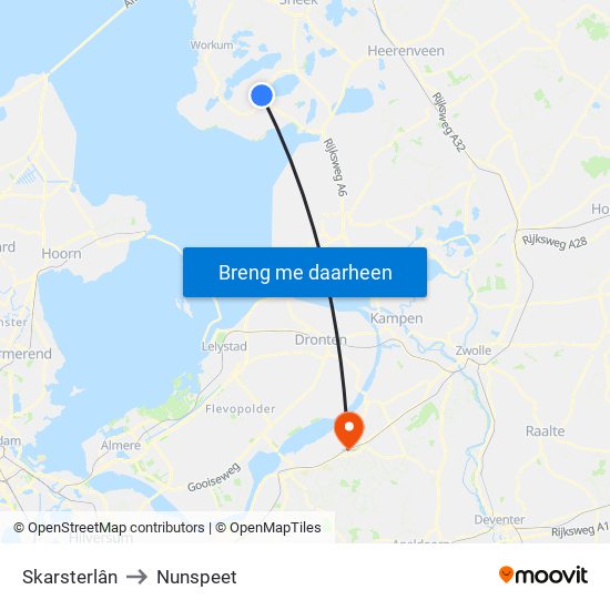 Skarsterlân to Nunspeet map