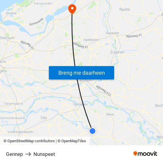 Gennep to Nunspeet map