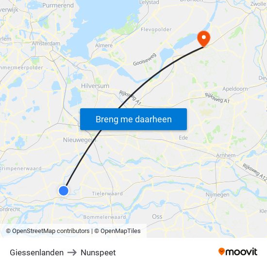 Giessenlanden to Nunspeet map