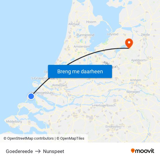 Goedereede to Nunspeet map