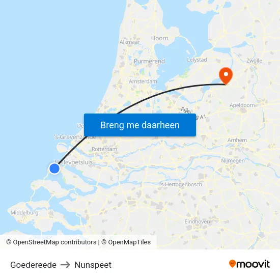 Goedereede to Nunspeet map
