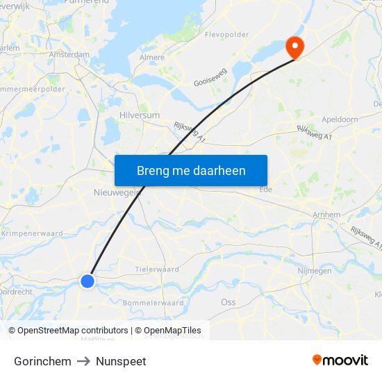 Gorinchem to Nunspeet map