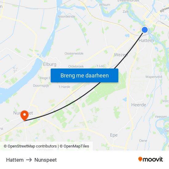 Hattem to Nunspeet map