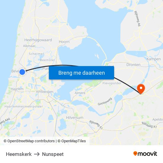 Heemskerk to Nunspeet map
