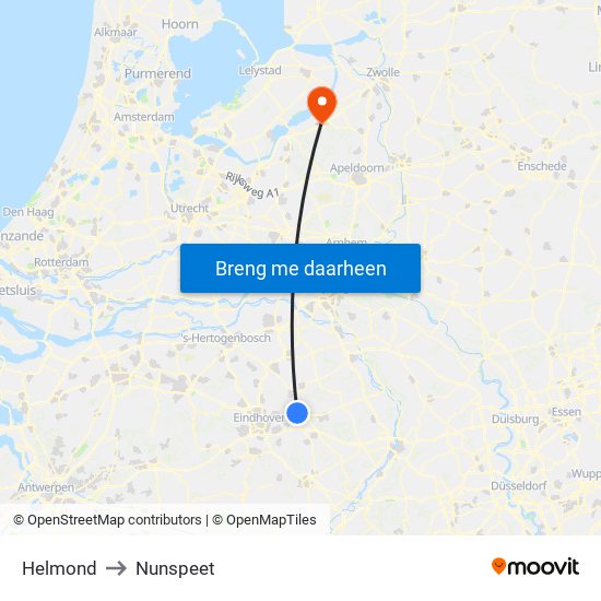 Helmond to Nunspeet map