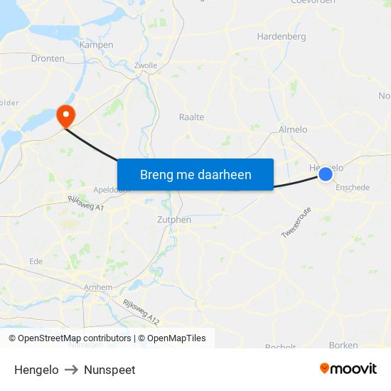 Hengelo to Nunspeet map