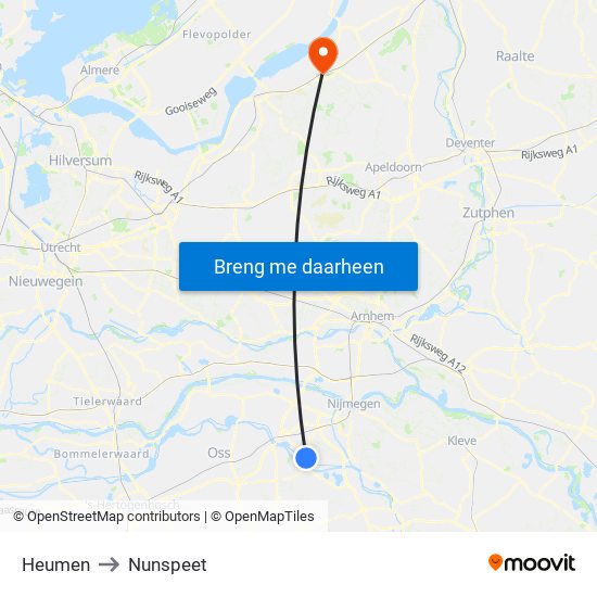 Heumen to Nunspeet map