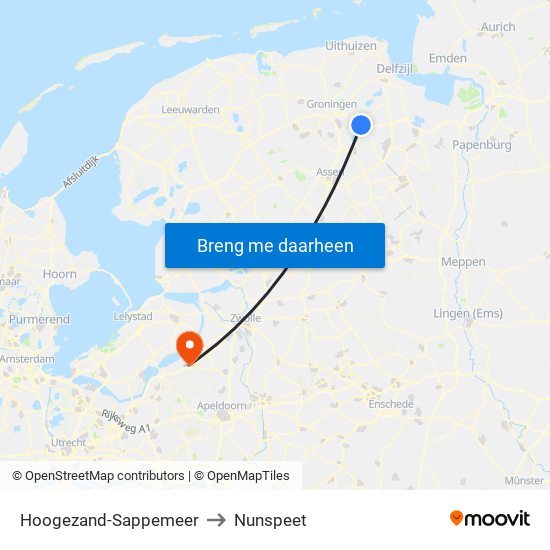 Hoogezand-Sappemeer to Nunspeet map