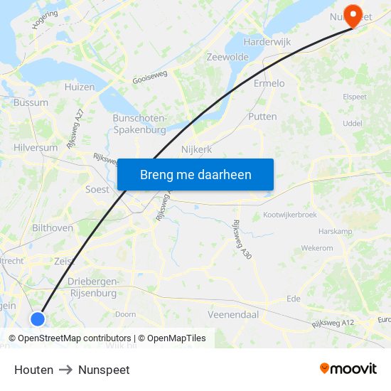 Houten to Nunspeet map