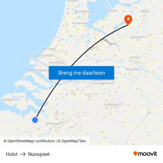 Hulst to Nunspeet map