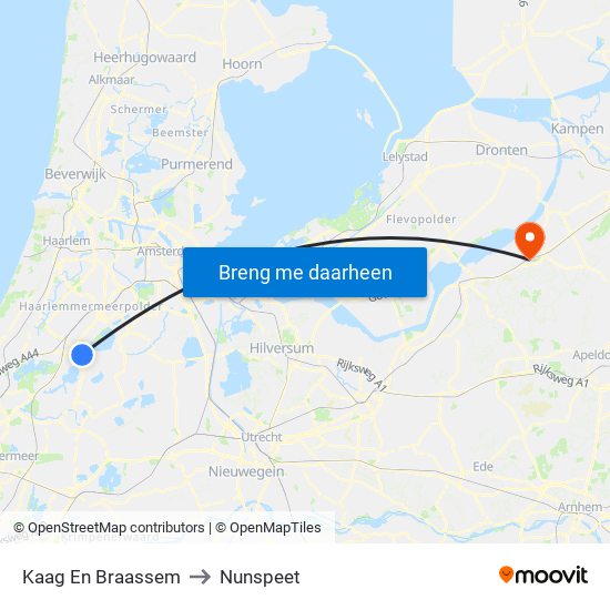 Kaag En Braassem to Nunspeet map