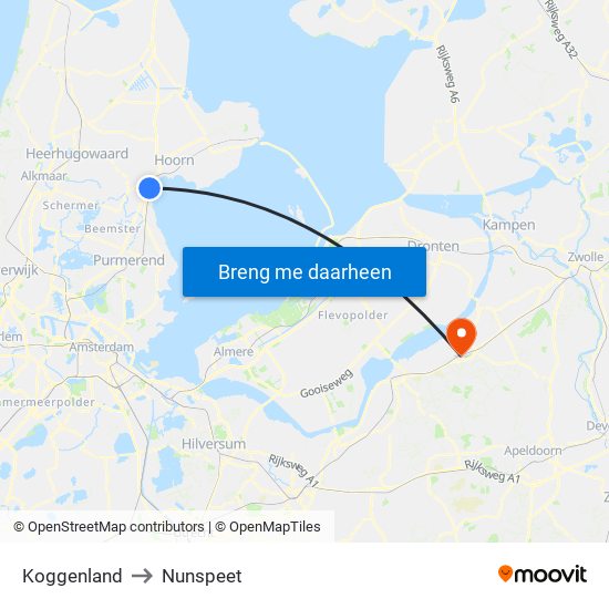 Koggenland to Nunspeet map
