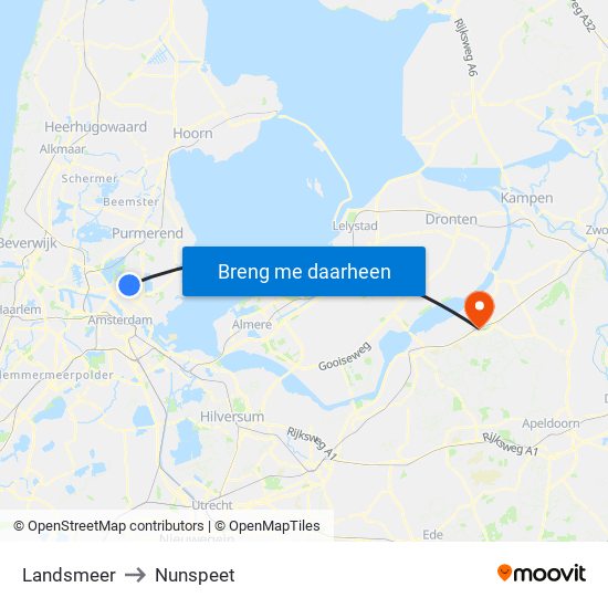 Landsmeer to Nunspeet map