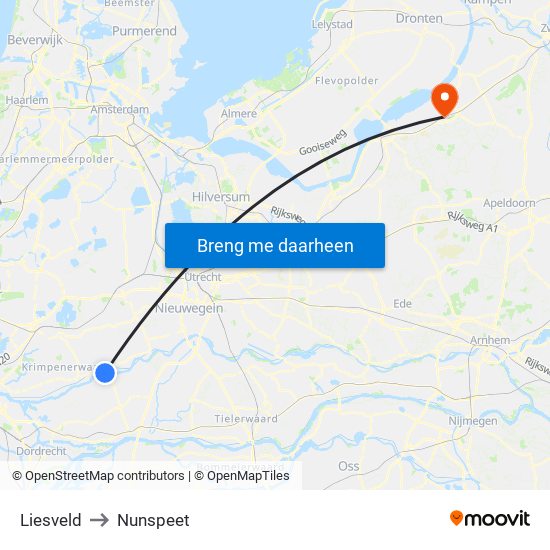 Liesveld to Nunspeet map