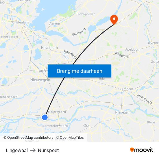 Lingewaal to Nunspeet map