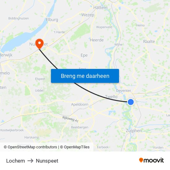 Lochem to Nunspeet map